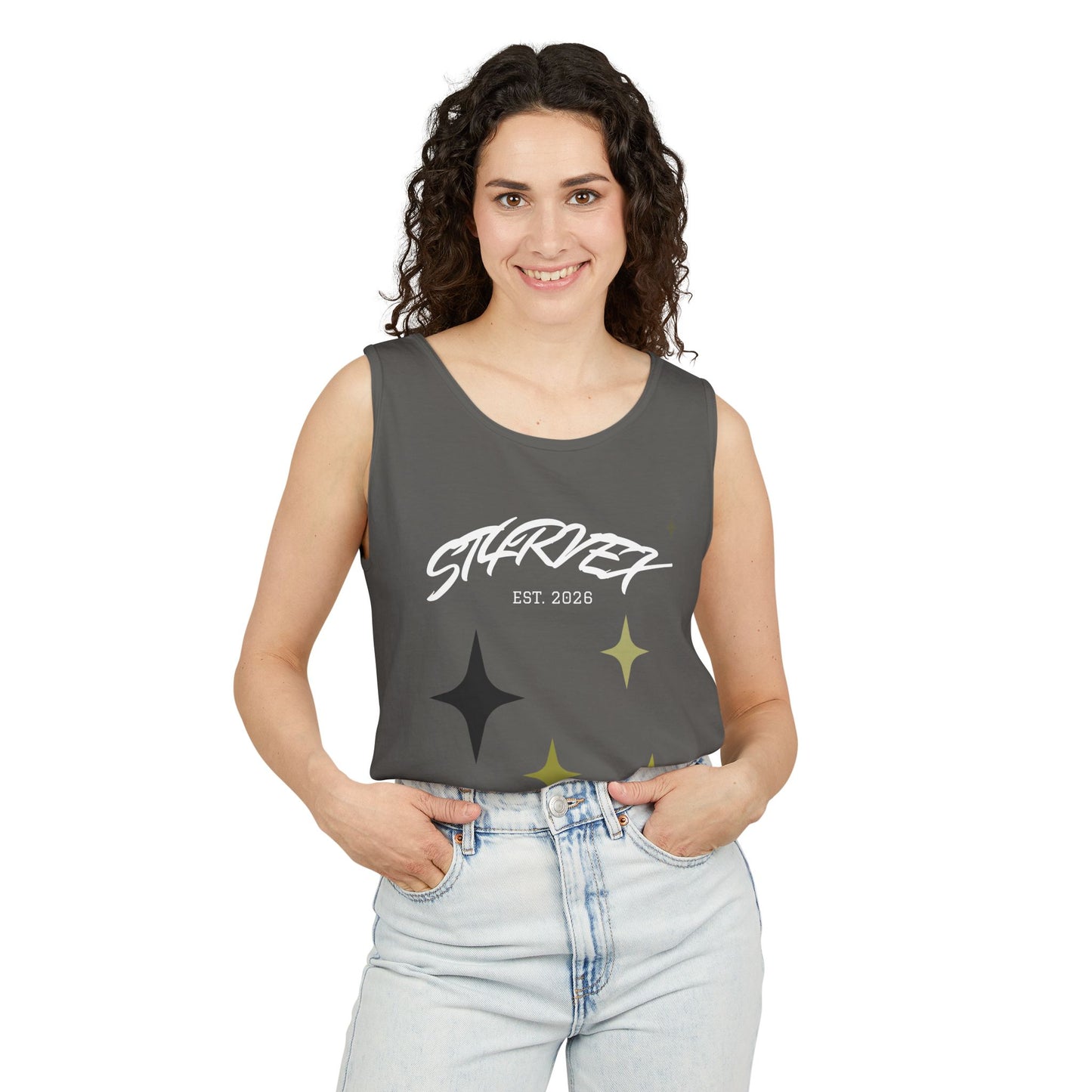 Starvex Sparkle Tank Top — Retro Star Graphic "EST. 2026"