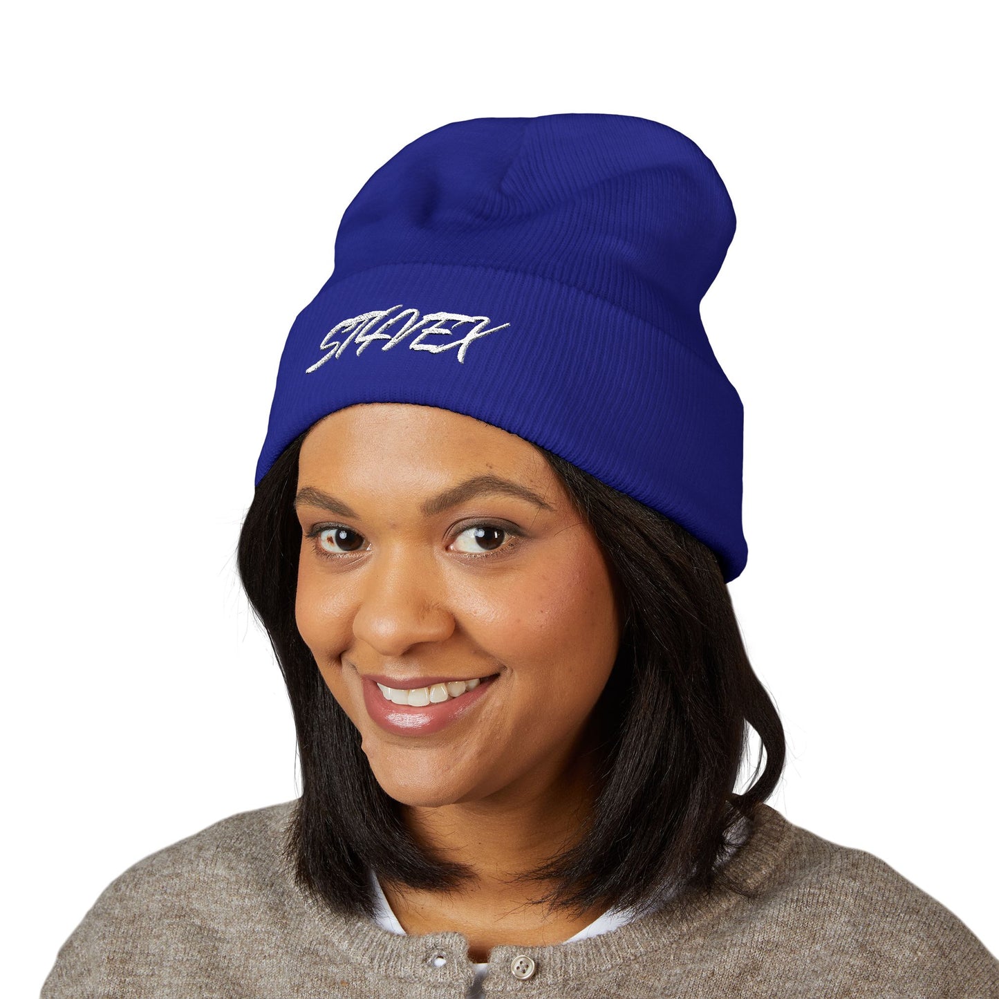 Embroidered STA4VEX Cuffed Beanie — Classic Knit Winter Hat