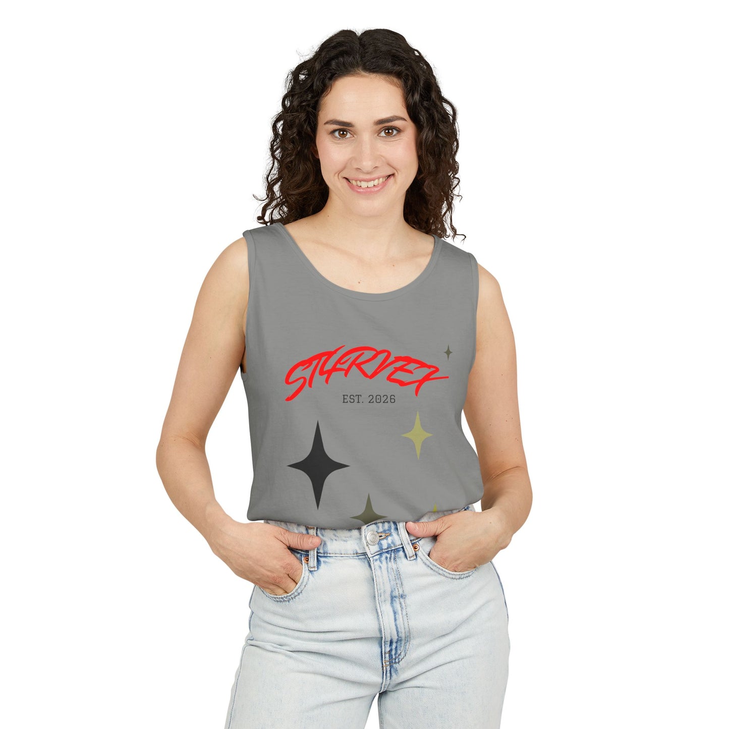 Starvex Sparkle Tank Top — Retro Star Graphic "EST. 2026"