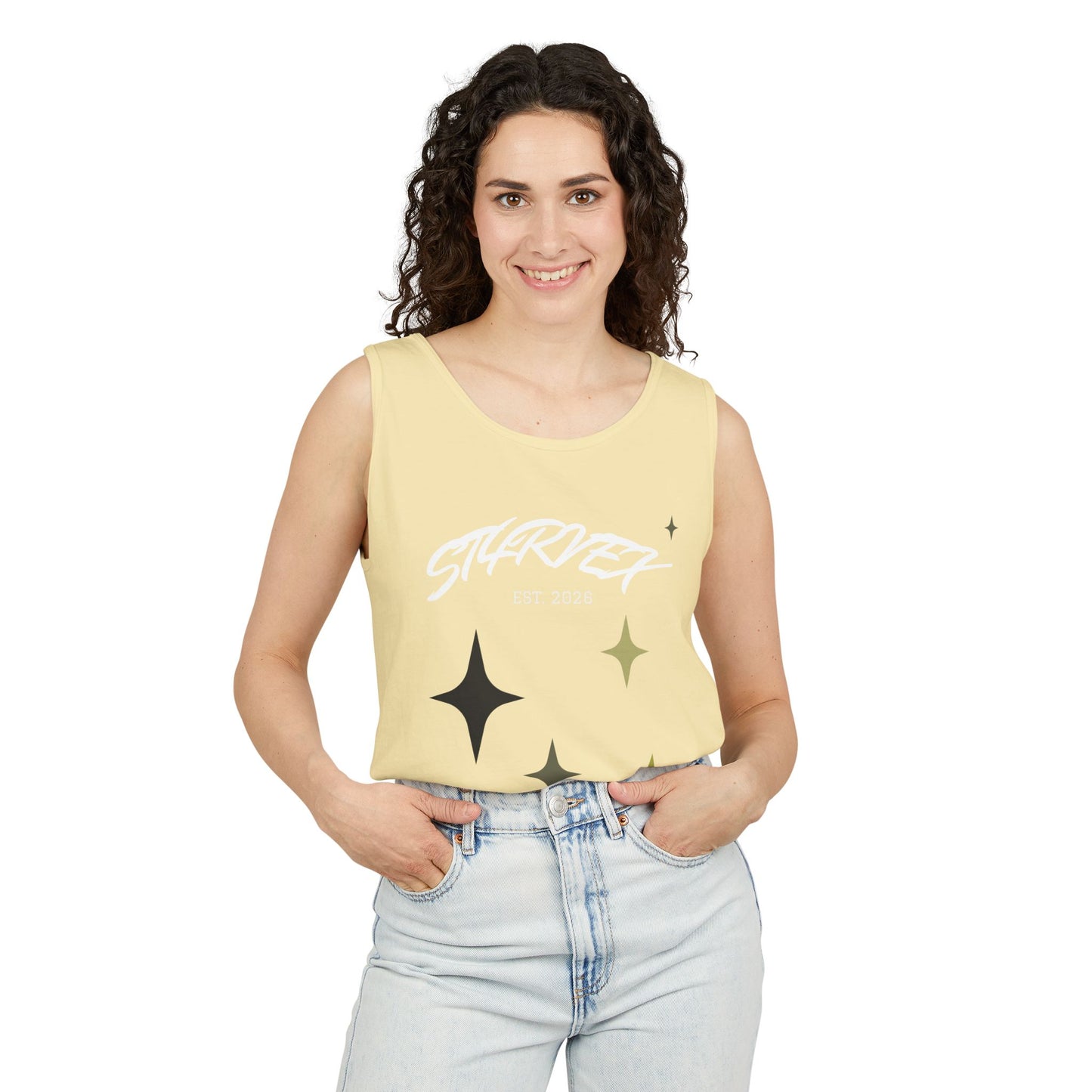 Starvex Sparkle Tank Top — Retro Star Graphic "EST. 2026"