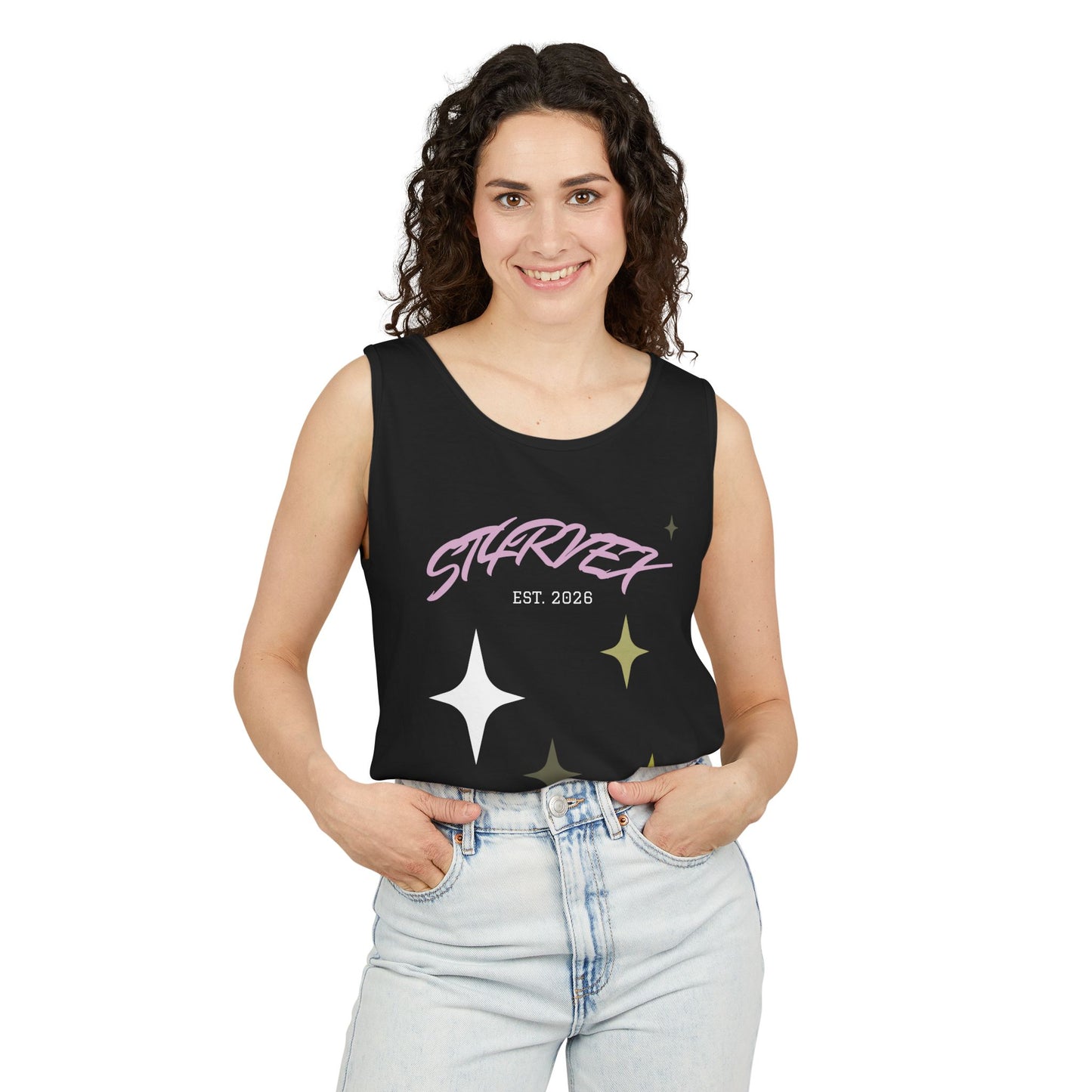 Starvex Sparkle Tank Top — Retro Star Graphic "EST. 2026"